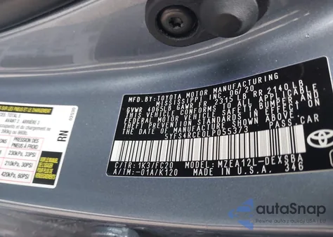 2020 Toyota Corolla Se z USA, uszkodzony, nr VIN 5YFS4RCE0LP055373